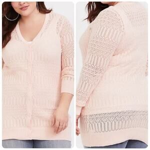 Torrid Peach Blush Pointelle Mid Long Sleeve Cardigan Women's Plus Size 2X NEW